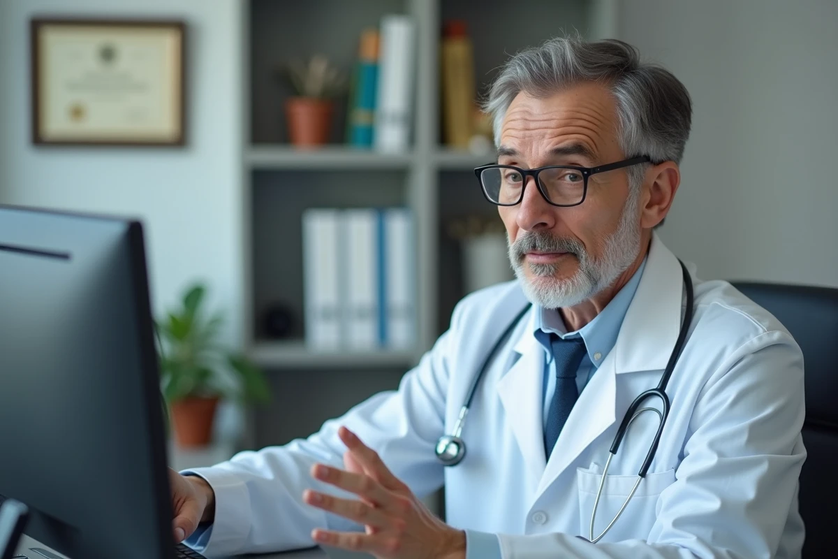 Medecin en consultation vidéo dans un cabinet moderne